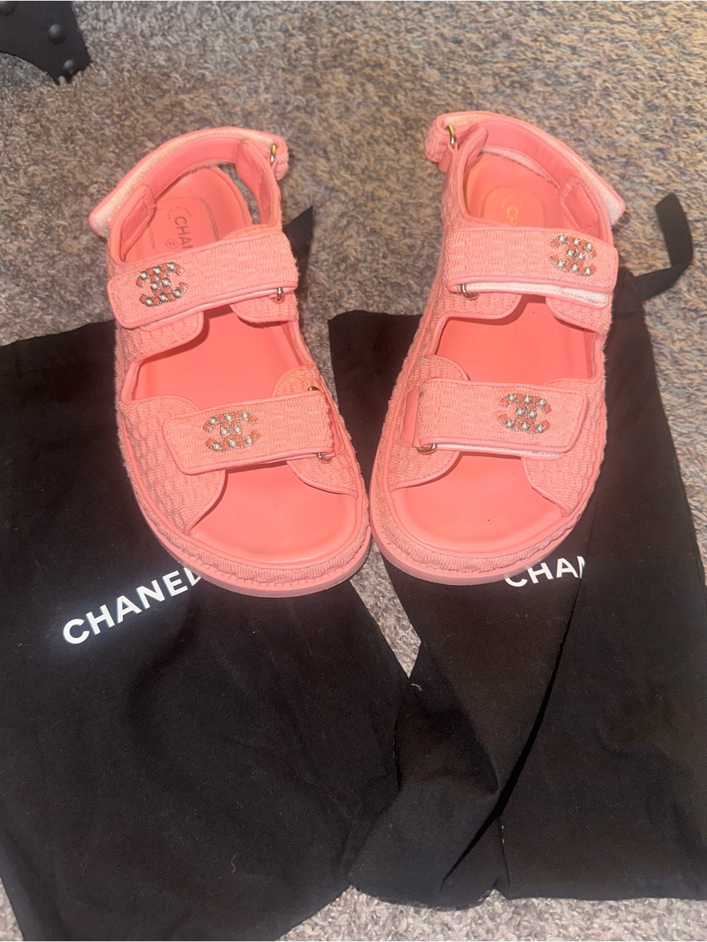 CHANEL Coral Pink Crystal CC Strap Sandals - Picture 5 of 10